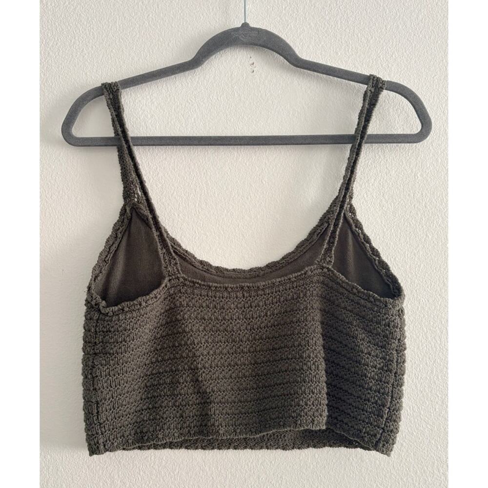 Aerie Green Knit Cropped Tank Boho Top Medium - Picture 2 of 9